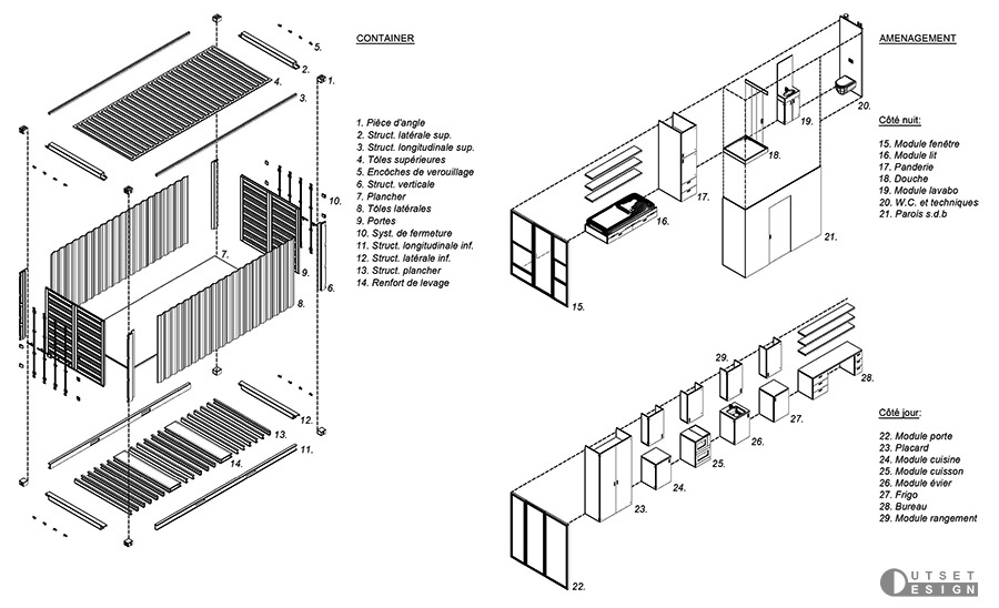 Outset Design Minimum housing container AutoCAD 3D Elements List