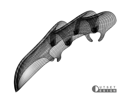 Outset Design Articulated Claw Ring 3D render Wireframe
